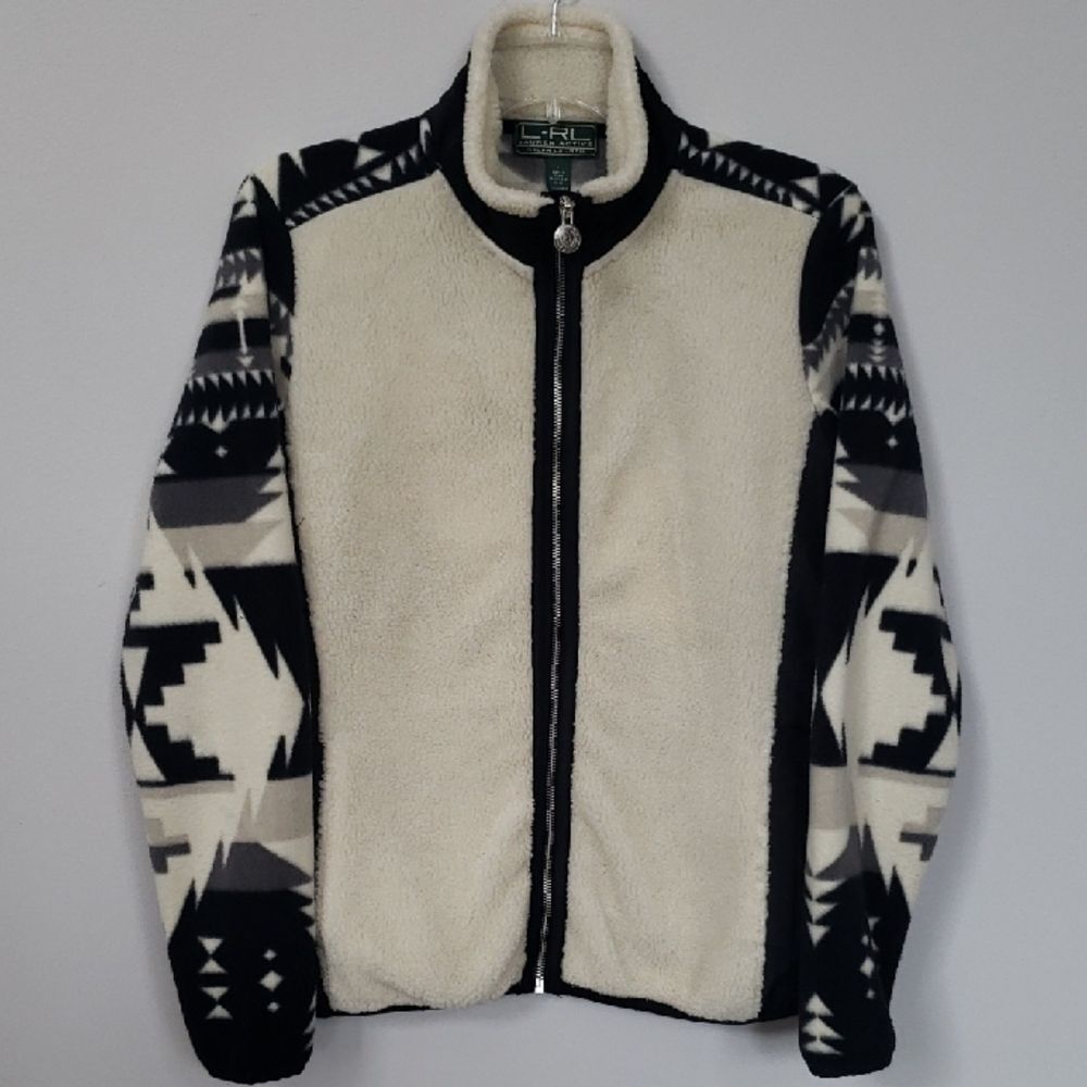 Ralph Lauren L-RL Active Jacket Womens L Aztec Western Tribal Design Sherpa Zip